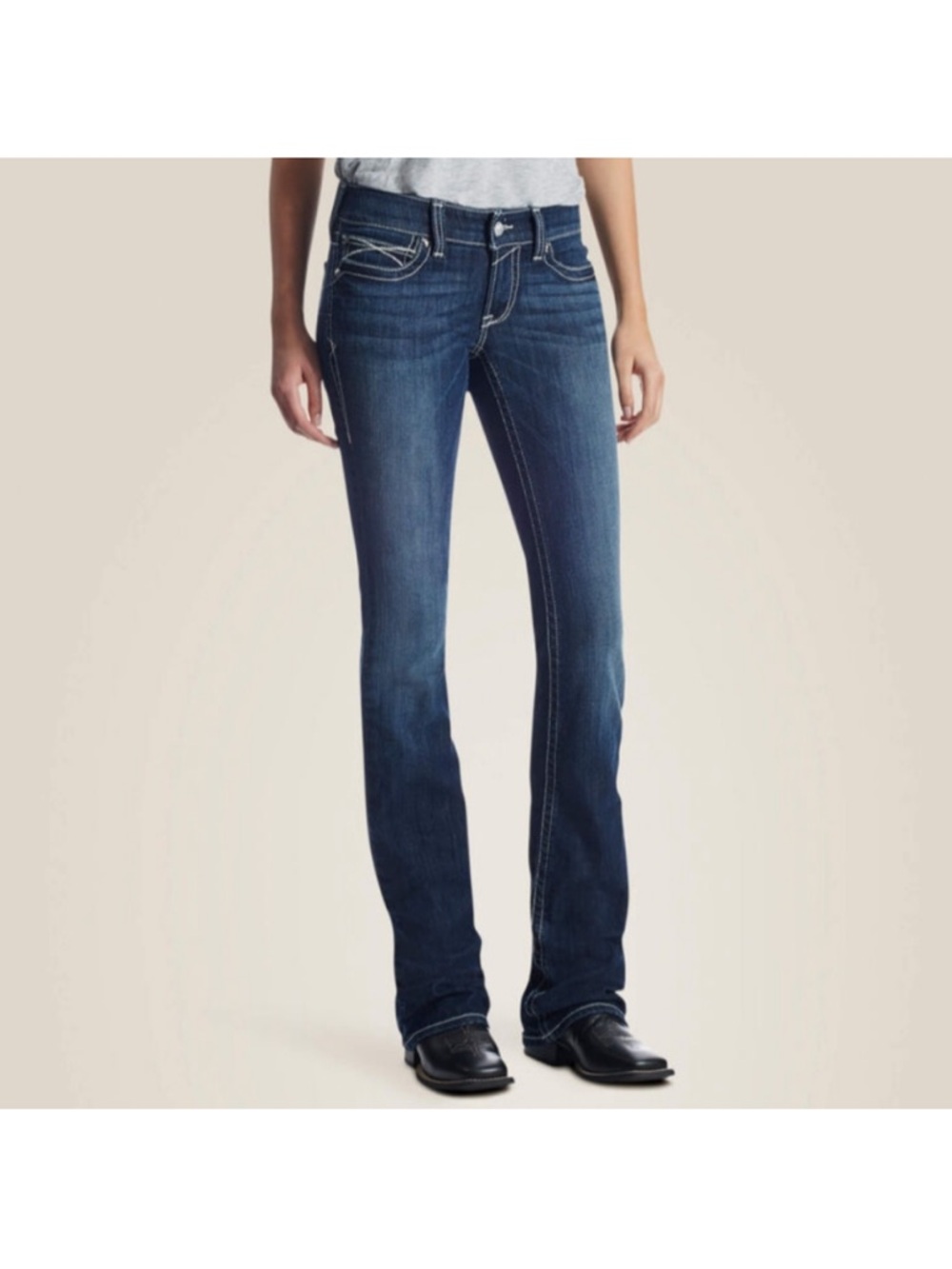 Ariat R.E.A.L. Low Rise Whipstitch BootCut Jean 30 Lakeshore Dark Western